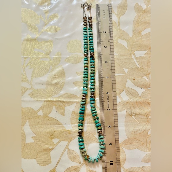 Sterling NAVAJO Pearl Graduated Turquoise Bench Beads Necklace VTG Silver 20" - Picture 3 of 9